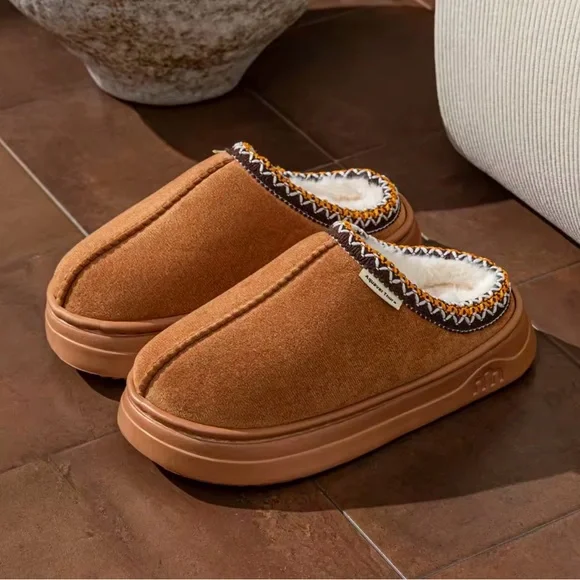 Women’s Cozy Warm Slip-On House Slippers with Fur Lining – Brown - Picture 2 of 3